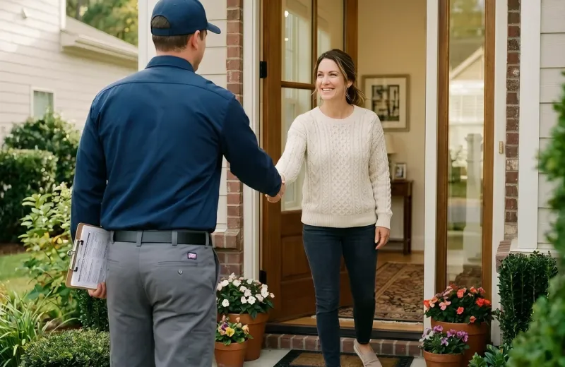 customer satisfaction, technician shaking hands with customer